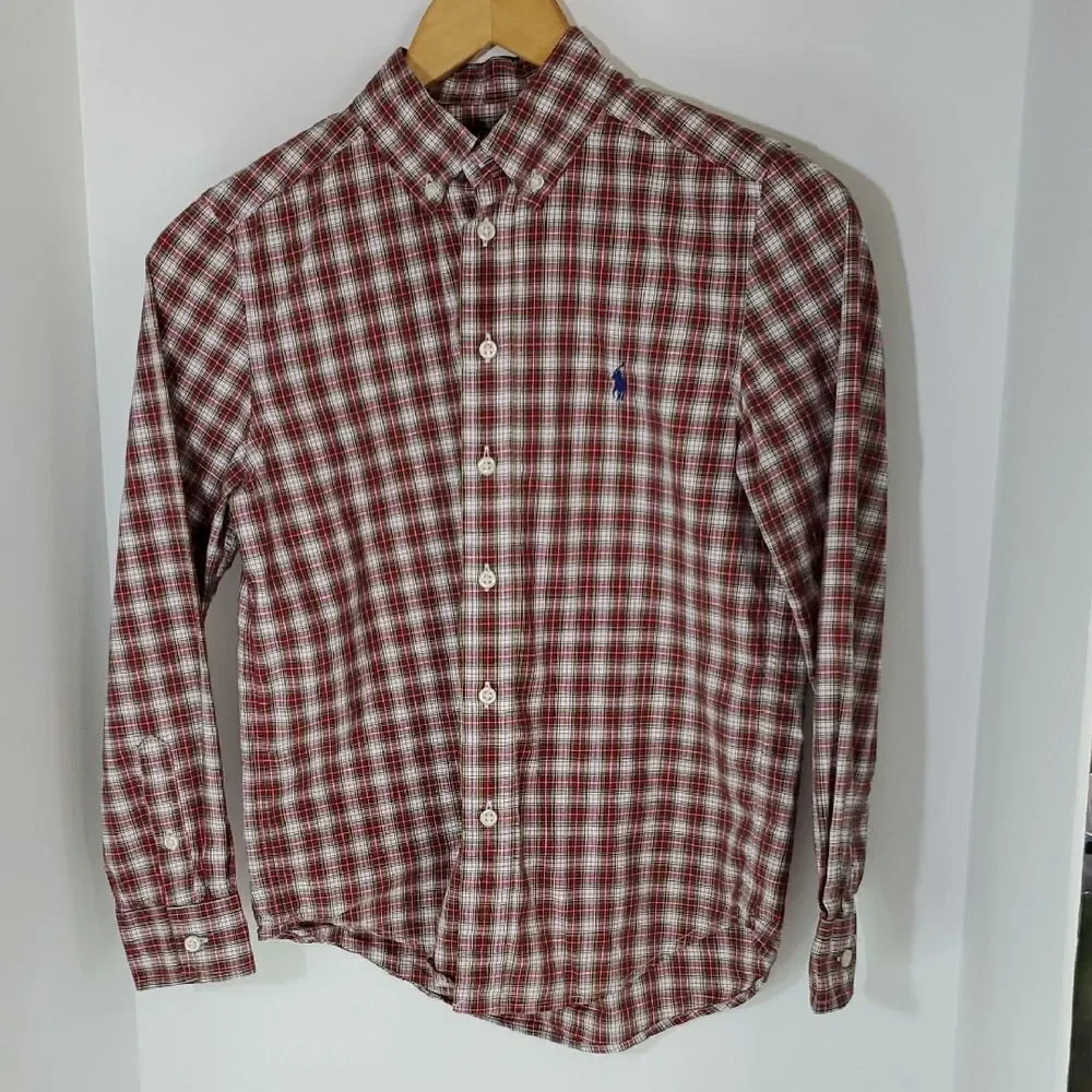 Polo by Ralph Lauren Boys Red Plaid Button Down Long Sleeve Shirt Size M 10-12